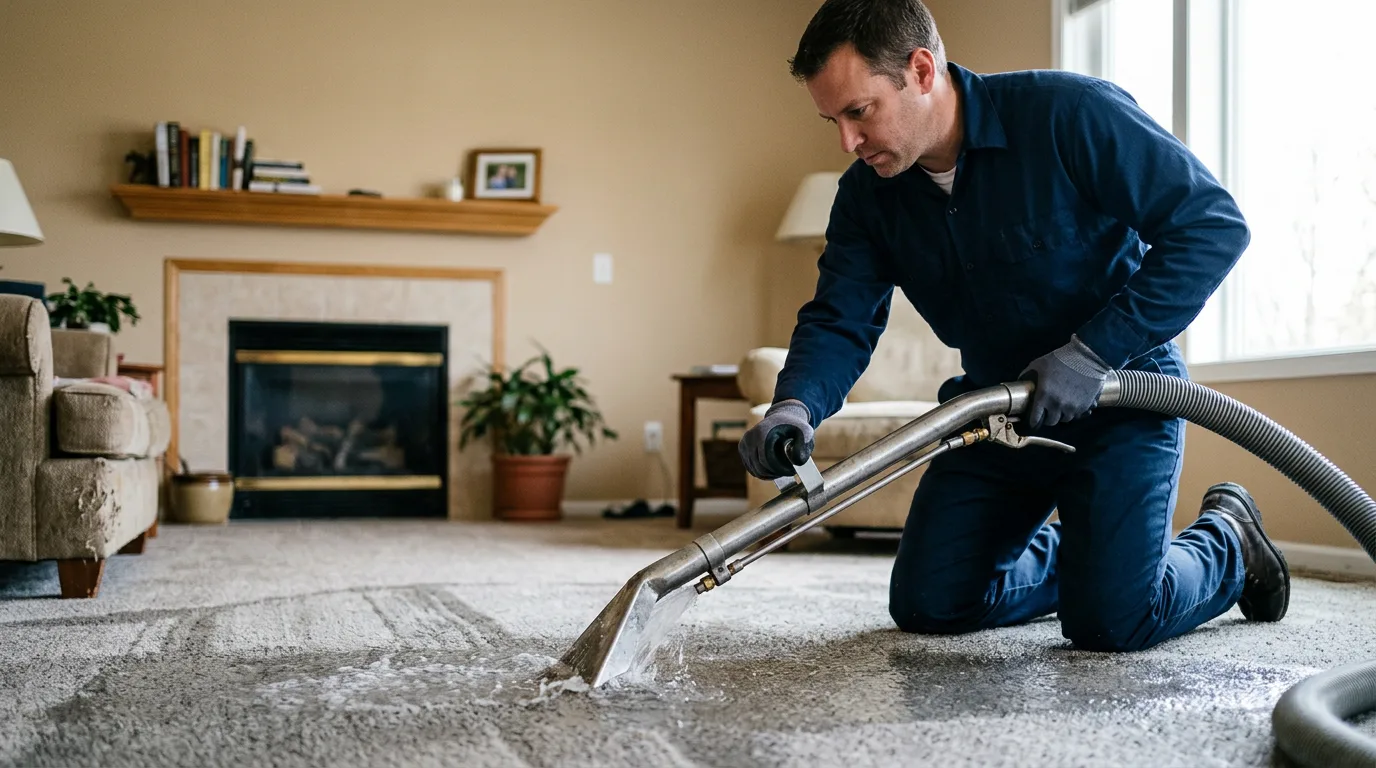 Water damage restoration technician working near Montgomery, MN